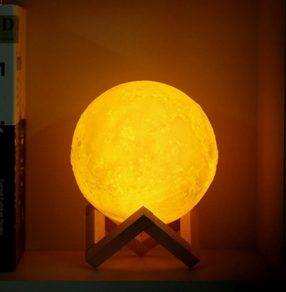 3D Moon Lamp with Wooden Stand | Touch Control Night Light | Realistic Lunar Surface Glow
