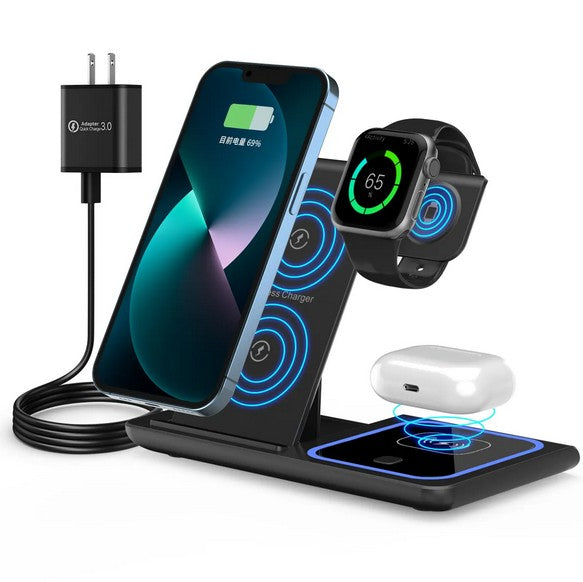 3-in-1 Fast Wireless Charging Pad – Qi-Certified 15W | Sleek Power Hub for iPhone, Samsung, iWatch & AirPods (Black)