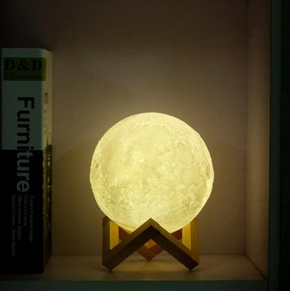 3D Moon Lamp with Wooden Stand | Touch Control Night Light | Realistic Lunar Surface Glow