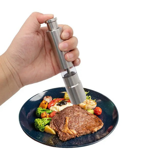 Premium One-Handed Salt & Pepper Grinder Set | Stainless Steel + Acrylic Stand | Gift-Ready Box