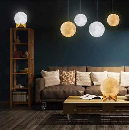 3D Moon Lamp with Wooden Stand | Touch Control Night Light | Realistic Lunar Surface Glow