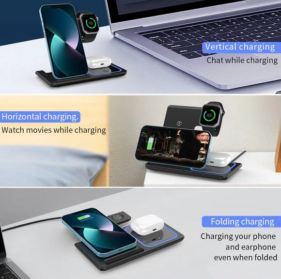 3-in-1 Fast Wireless Charging Pad – Qi-Certified 15W | Sleek Power Hub for iPhone, Samsung, iWatch & AirPods (Black)