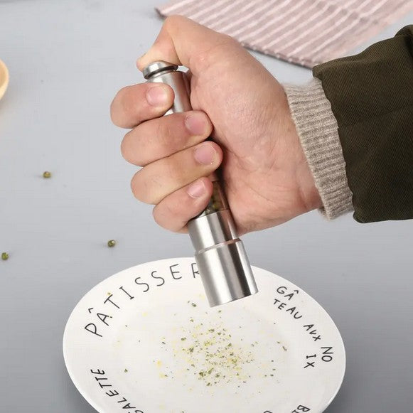 Premium One-Handed Salt & Pepper Grinder Set | Stainless Steel + Acrylic Stand | Gift-Ready Box