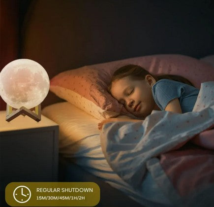 3D Moon Lamp with Wooden Stand | Touch Control Night Light | Realistic Lunar Surface Glow