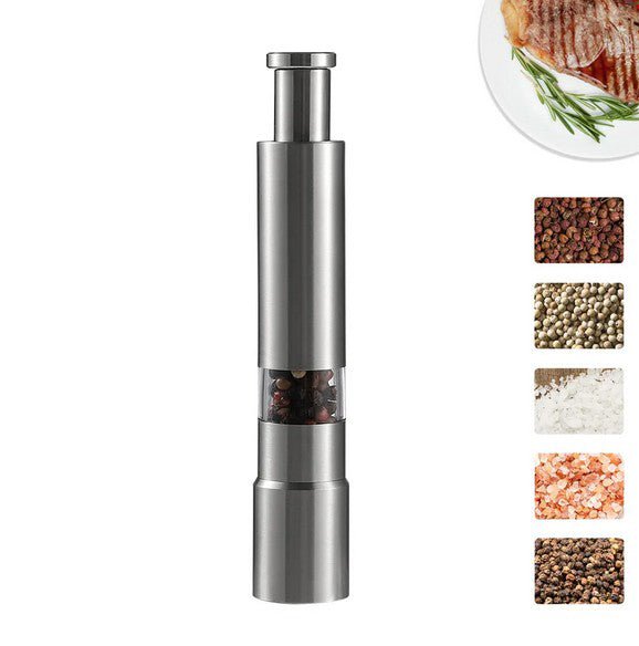 Premium One-Handed Salt & Pepper Grinder Set | Stainless Steel + Acrylic Stand | Gift-Ready Box