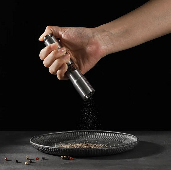 Premium One-Handed Salt & Pepper Grinder Set | Stainless Steel + Acrylic Stand | Gift-Ready Box