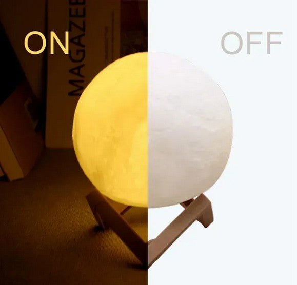 3D Moon Lamp with Wooden Stand | Touch Control Night Light | Realistic Lunar Surface Glow