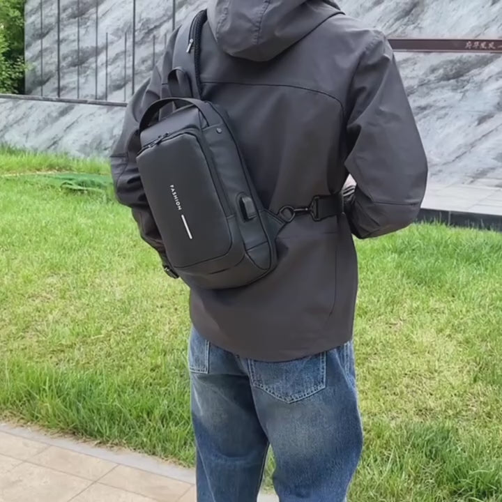 Anti-Theft Crossbody Chest Bag for Men | USB Charging Port | Single Shoulder Sling Backpack – Urban Style Meets Functionality